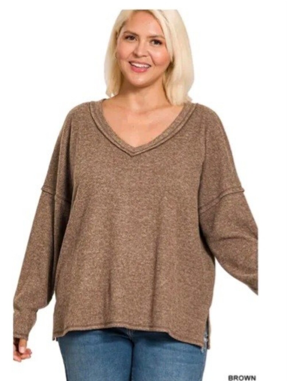 NWOT Zenana Casual V-Neck Brown Women's Sweater